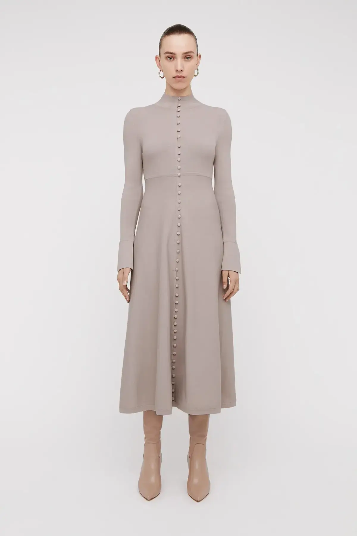 Scanlan Theodore Crepe Knit Button Polo Dress Oyster Grey Size S/ AU 8 - Image 2