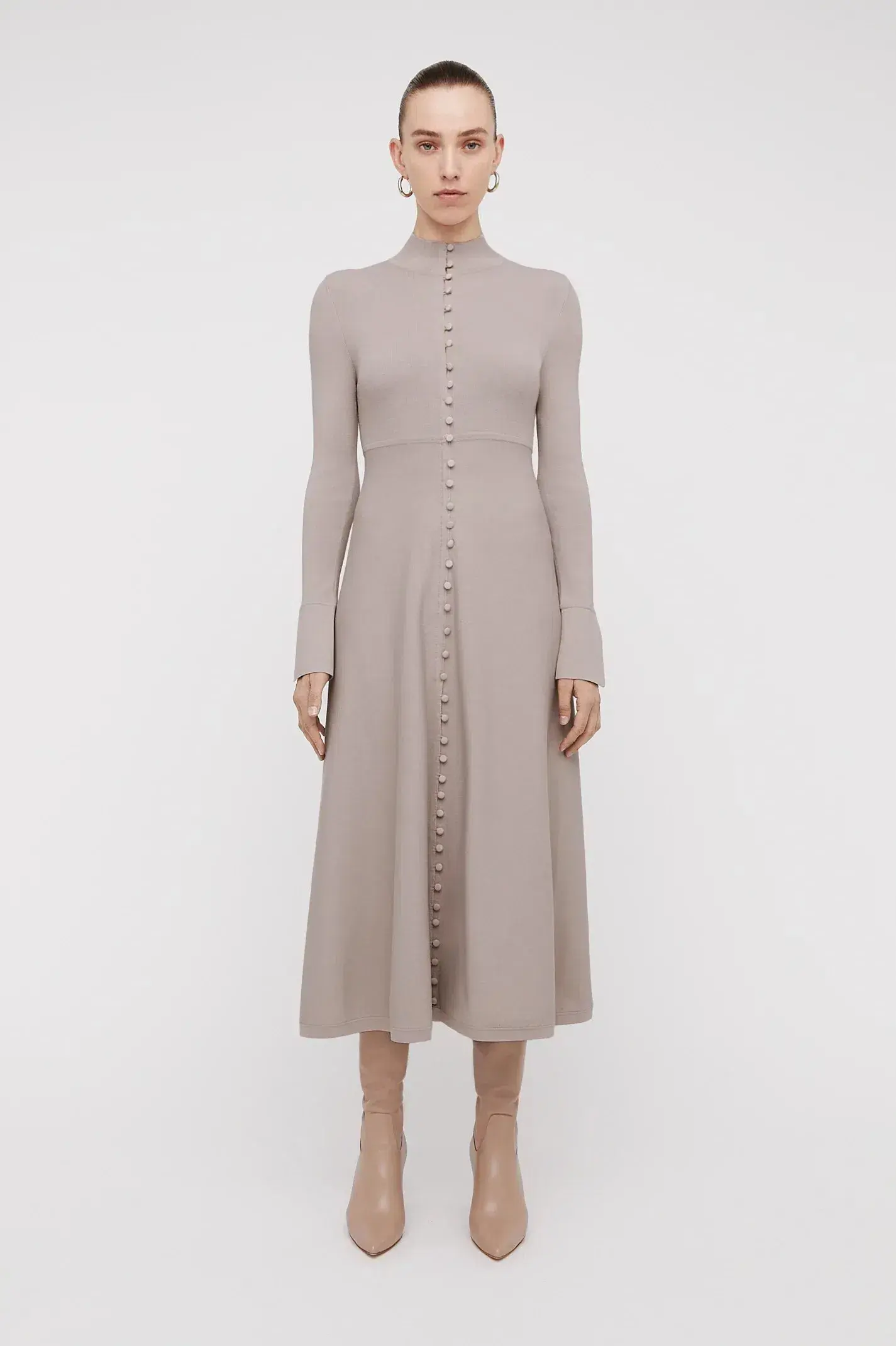 Scanlan Theodore Crepe Knit Button Polo Dress Oyster Grey Size S/ AU 8 - Image 2