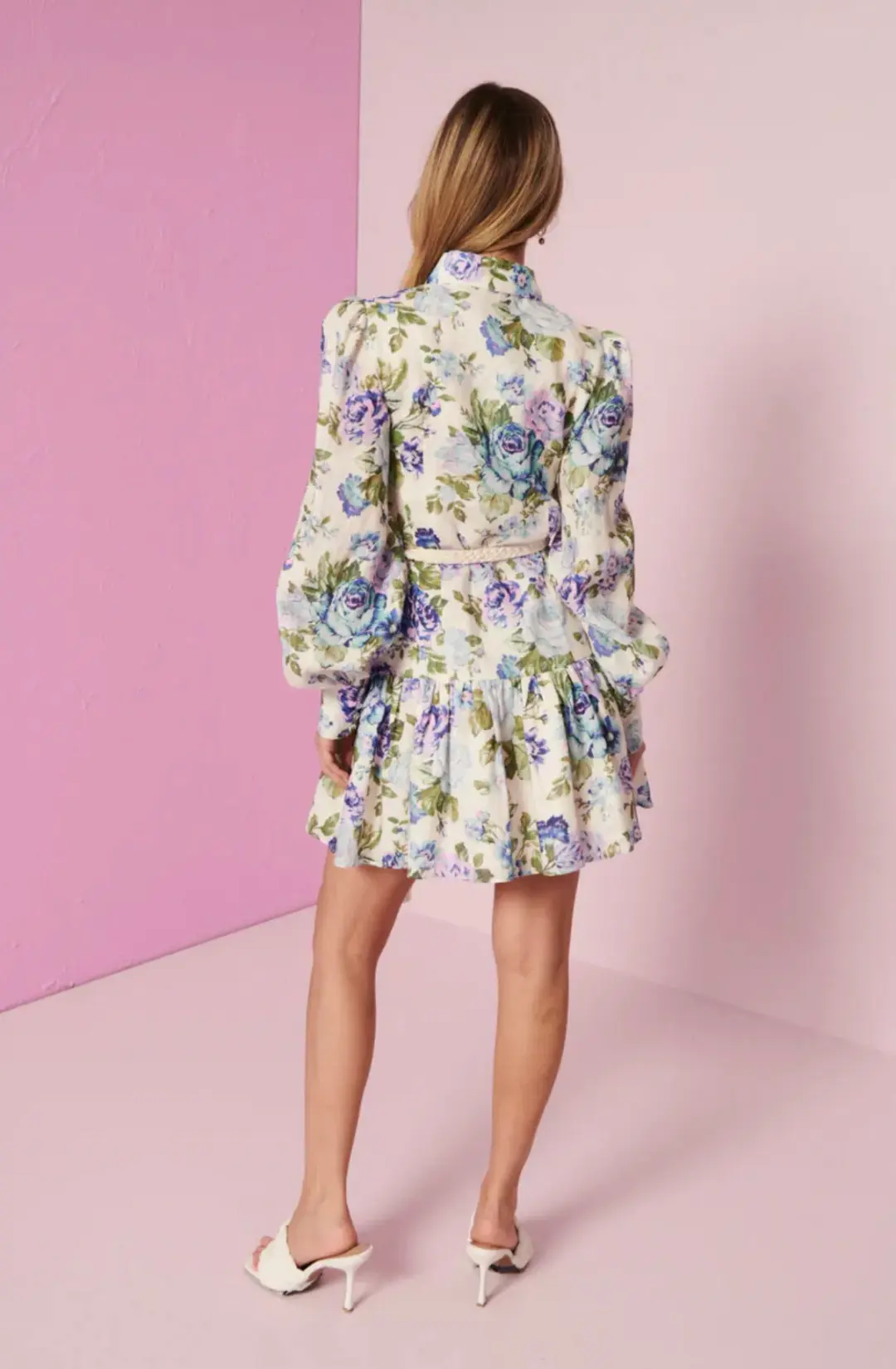 Kate Ford Mojave Short Shirt Dress Belt Floral Blue Size 3/Au 12 for rent on The Volte - main image