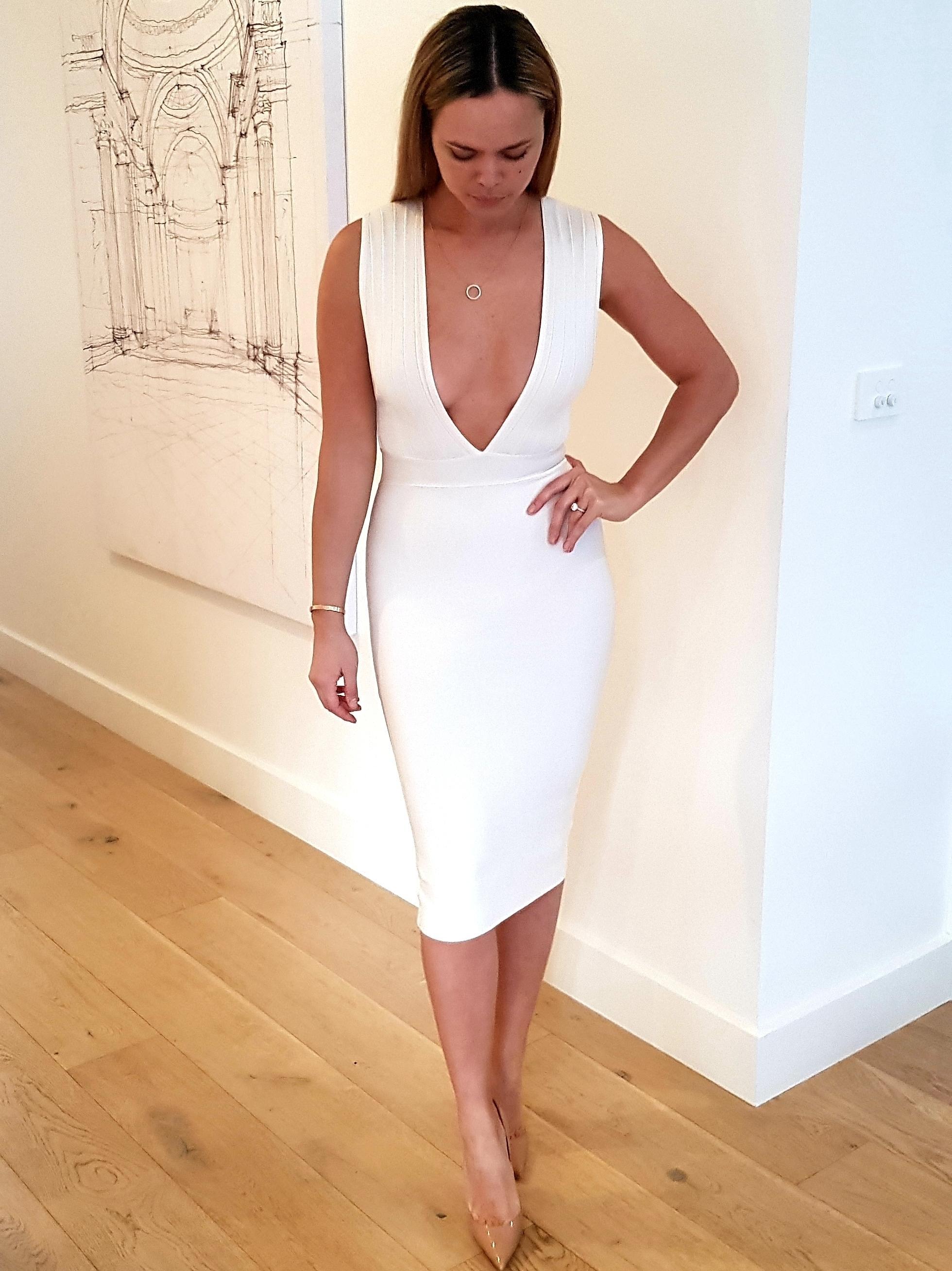 House of CB Maxen Deep V Bandage Midi Dress White Size 8 - Image 1