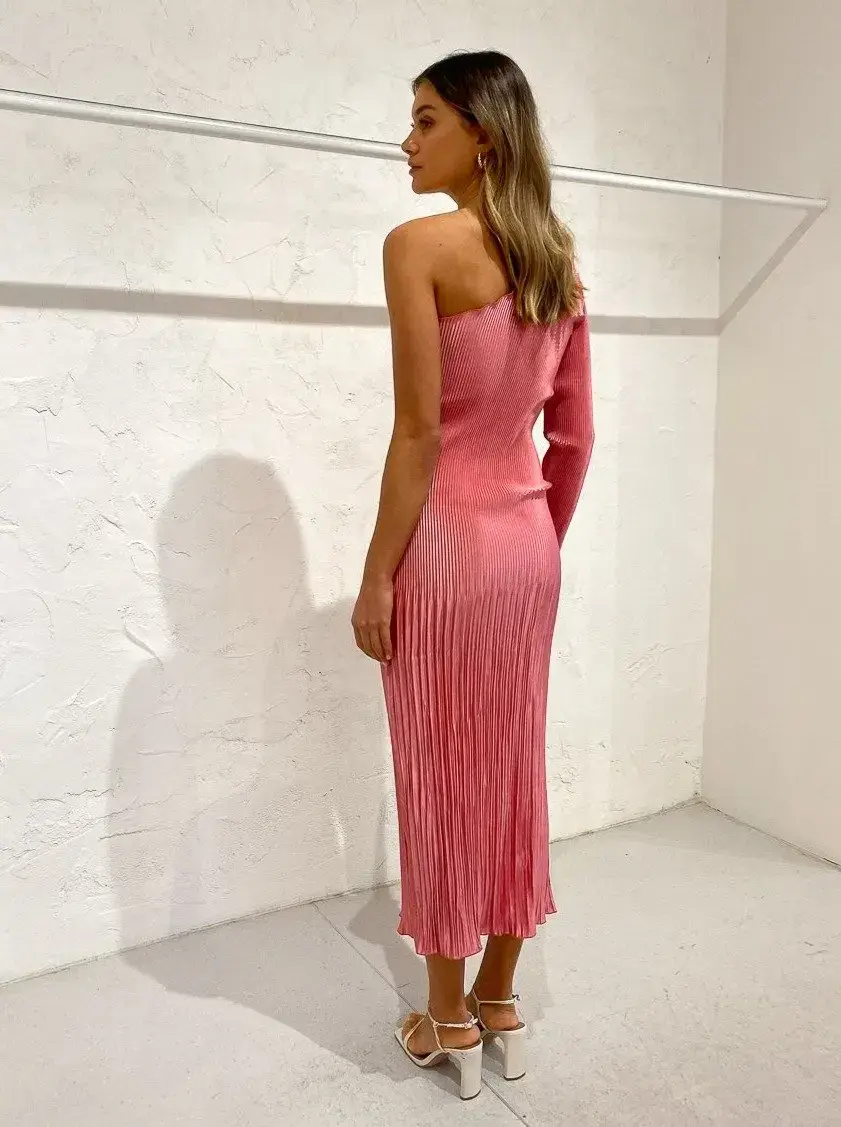 L'Idee Soiree One Shoulder Midi Dress Dusty Rose Size 10 / M - Image 3