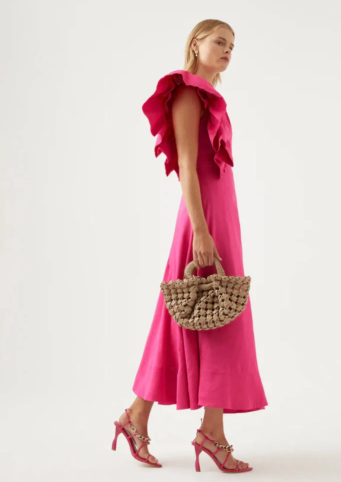 Aje Bonjour Asymmetric Midi Dress Pink Size L / AU  12 - Image 4