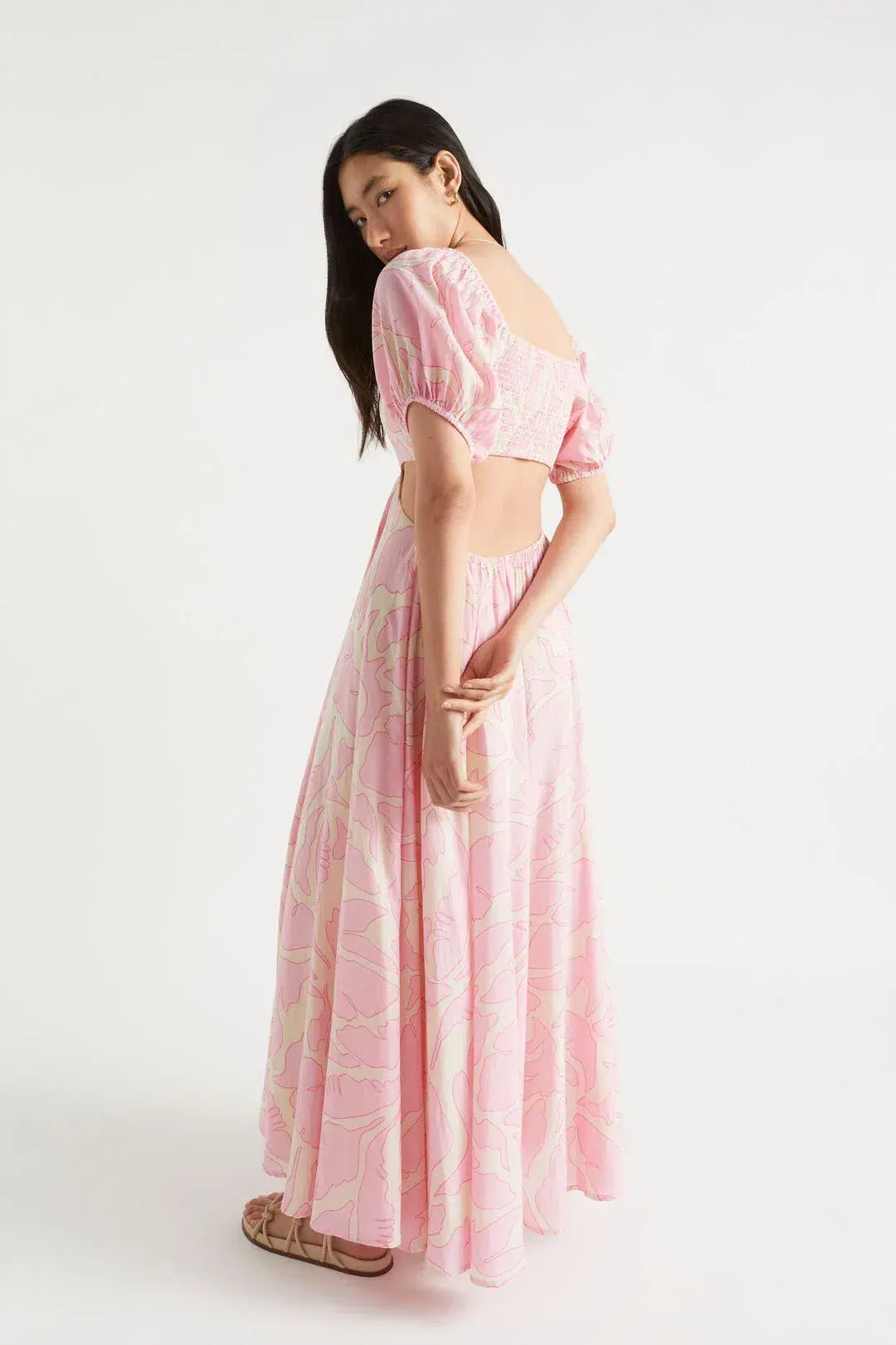 Seed Heritage Voile Floral Off Shoulder Maxi Dress in Soft Orchid Floral Size 12 - Image 3