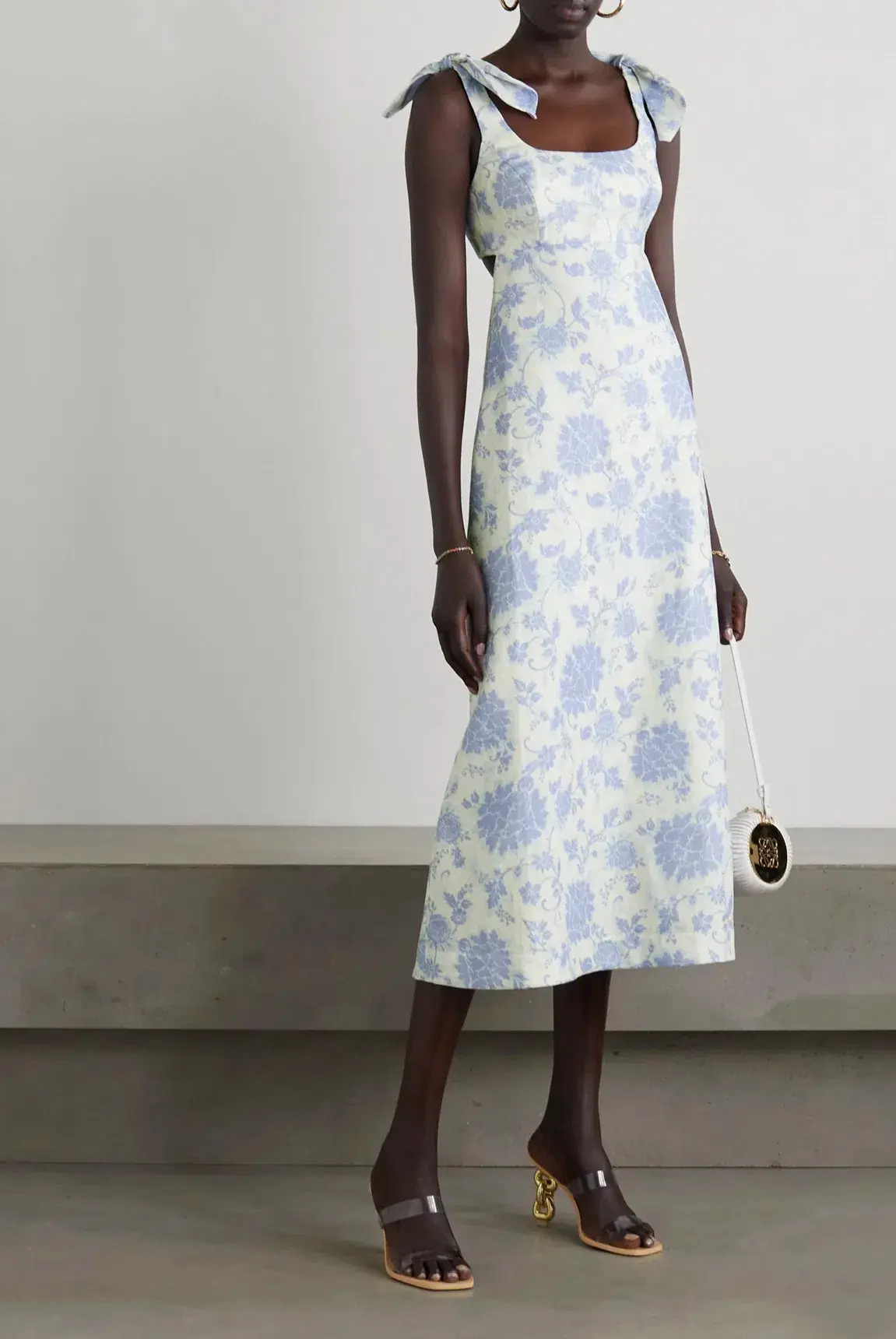 Zimmermann Postcard Tie Shoulder Midi Dress Blue Tonal Floral Size 1 / Au 10 - Image 1