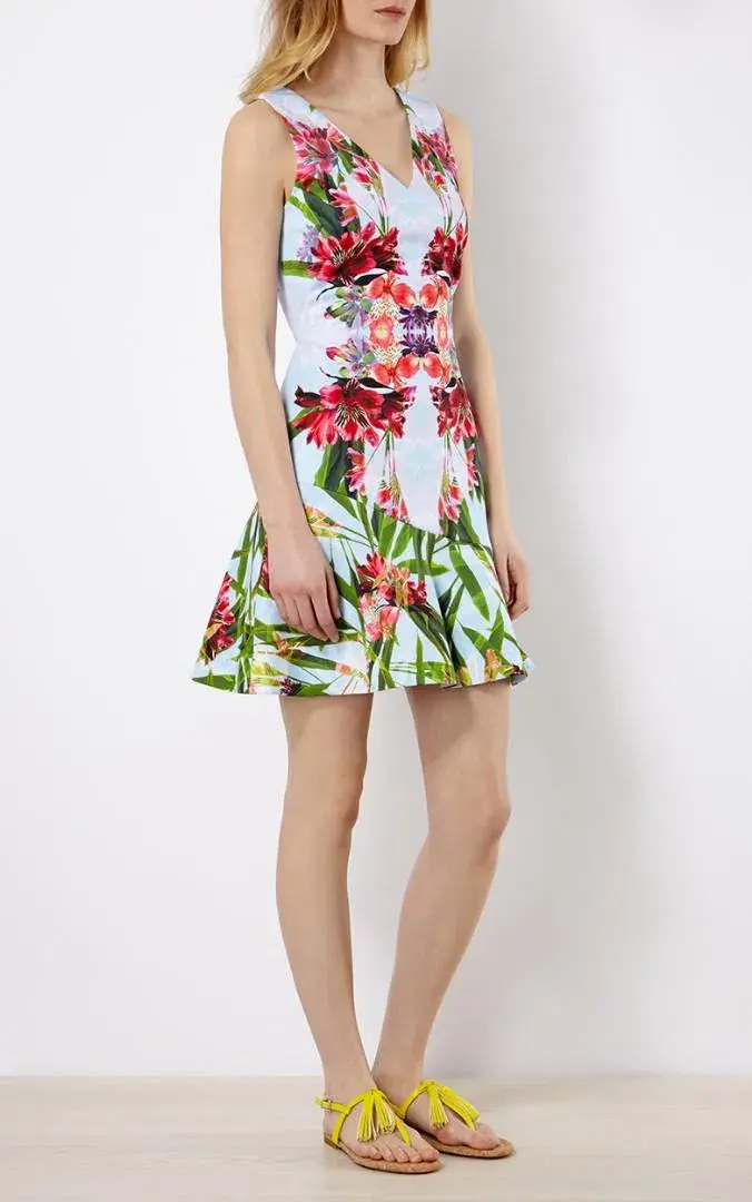Karen Millen Tropical Floral Mirror Print Mini Dress Size 10 - Image 1
