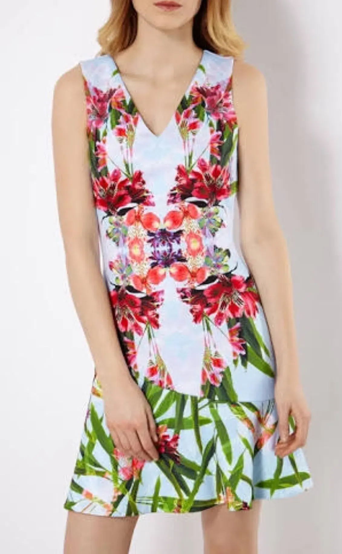 Karen Millen Tropical Floral Mirror Print Mini Dress Size 10 - Image 2