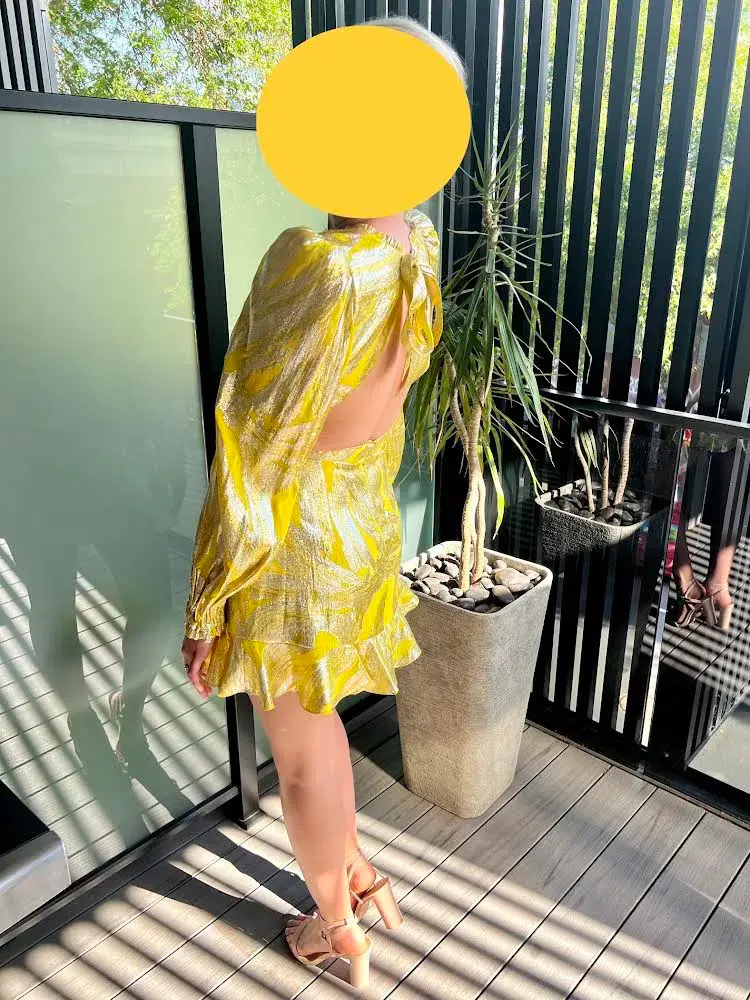 Rebecca Vallance Navarro Long Sleeve Mini Dress Yellow Size 12  - Image 4