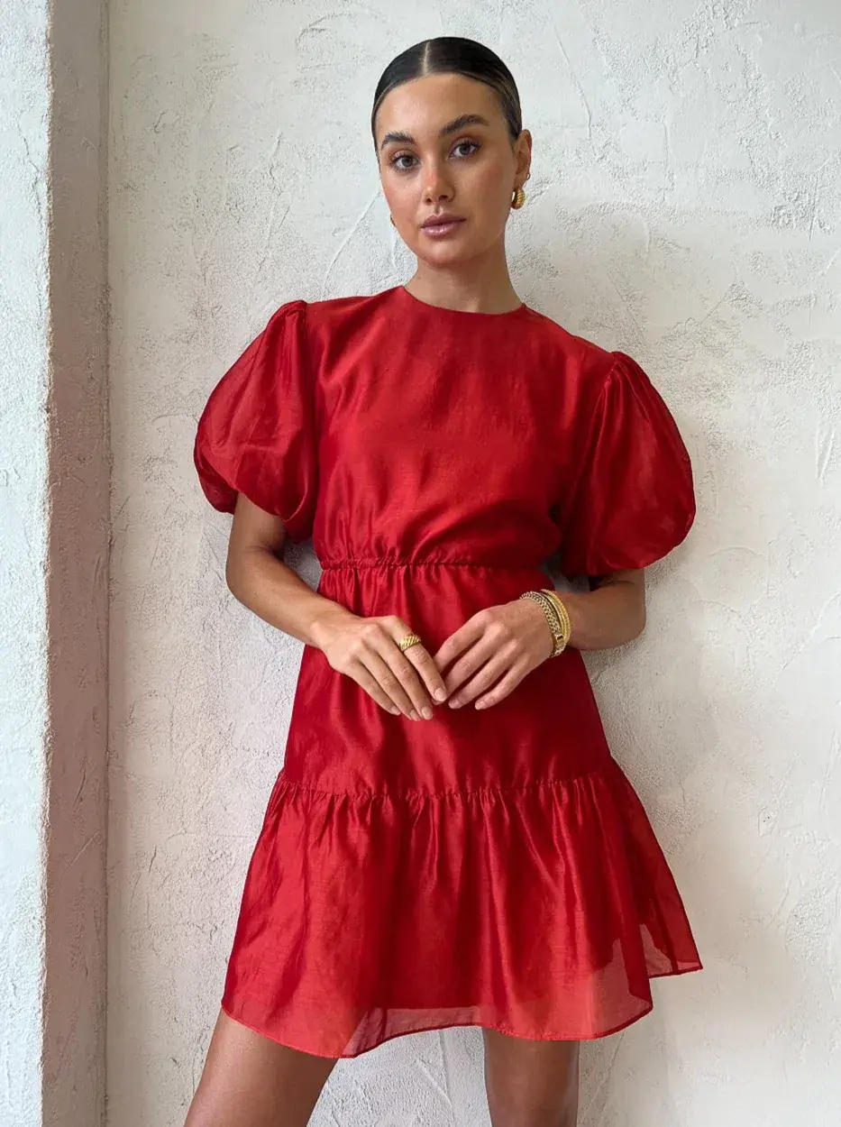 Sir the Label Lucelia Puff Sleeve Mini Dress Red Size 2 / Au 10 - Image 2