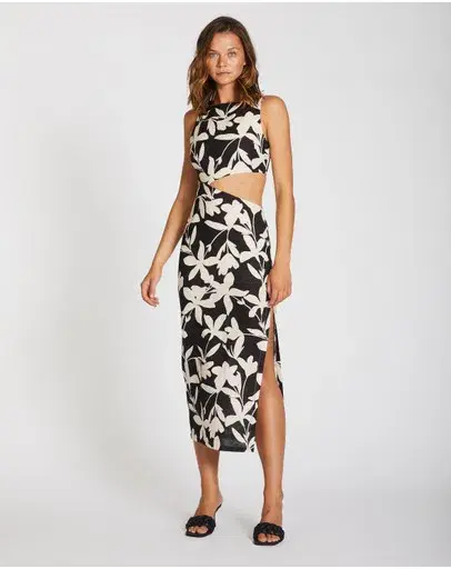 Lover Margot Linen Midi Dress Floral Size 10 - Image 2