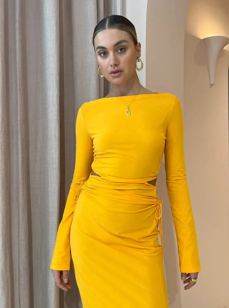 Camilla and Marc Alexandre Midi Dress in Marigold Yellow Size 10 for rent on The Volte - main image