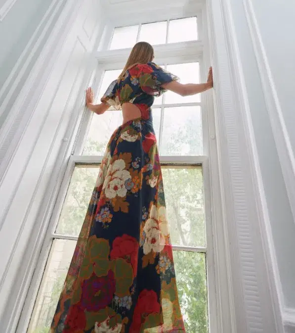 Sir the Label Bonita Puff Sleeve Gown Floral Navy Size AU 6 for rent on The Volte - main image