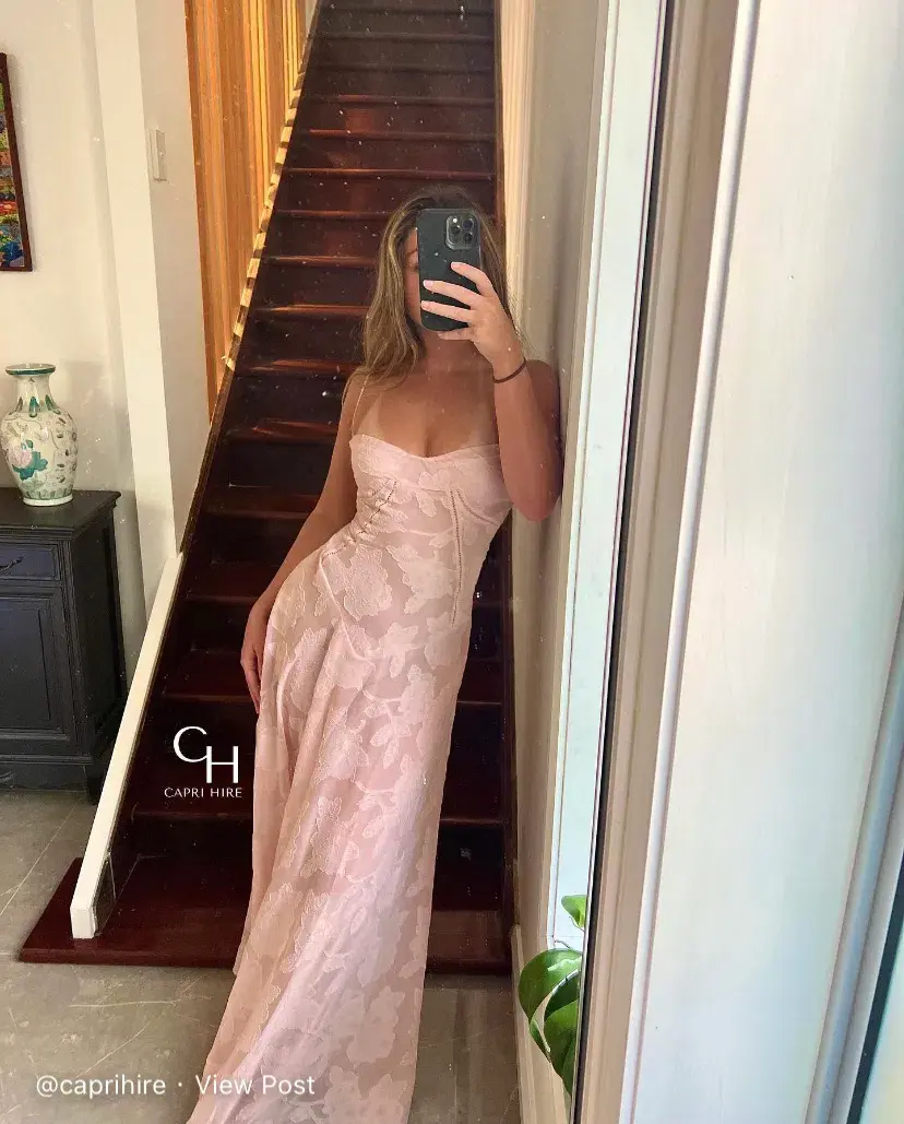 House of CB Seren Corset Lace Back Maxi Dress Soft Pink Floral Size Small / Au 8 - Image 6
