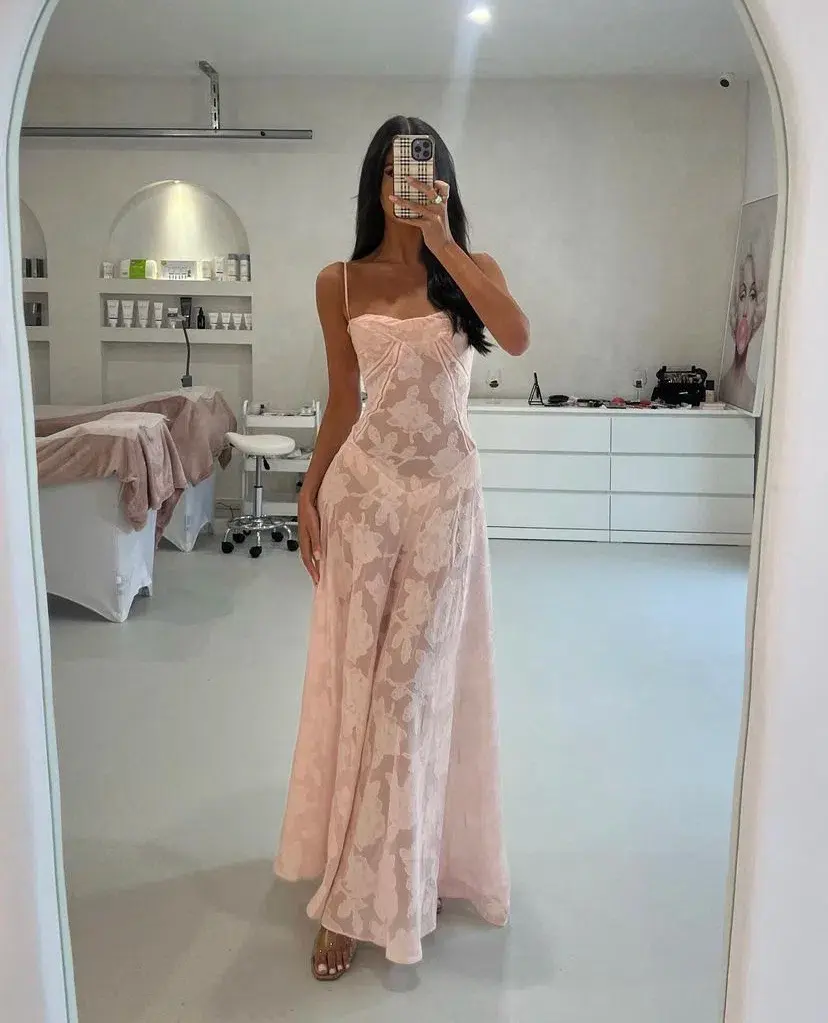 House of CB Seren Corset Lace Back Maxi Dress Soft Pink Floral Size Small / Au 8 - Image 1