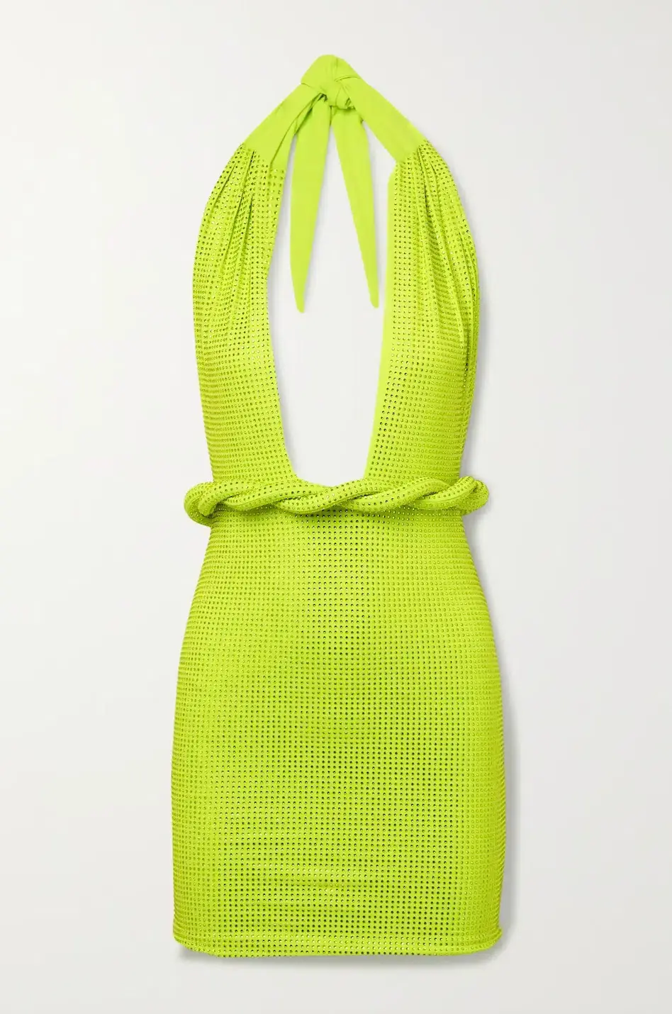 Leslie Amon Amina Belted Crystal Embellished Mini Dress Lime Green Size S / AU 6-8 - Image 6