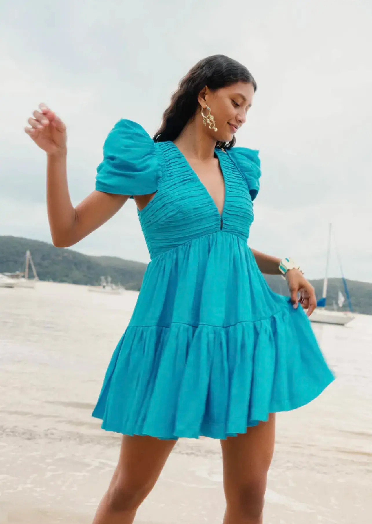 Aje Severine Tiered Mini Dress Sky Blue Size 10  - Image 2