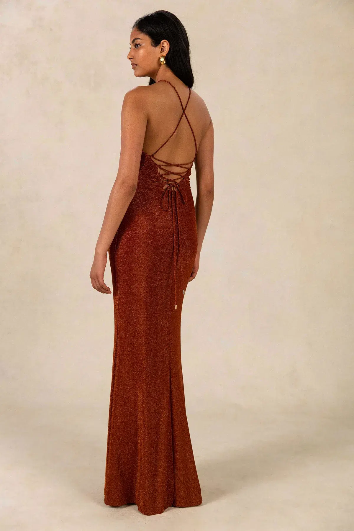 Misha Queenie Sparkle Slinky Gown Copper Size 6/XS - Image 2
