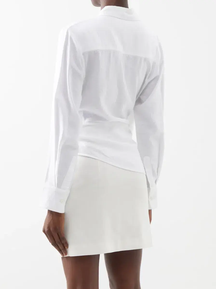 Jacquemus Bahia Plunge-neck Tie Shirt White Size 6  - Image 3