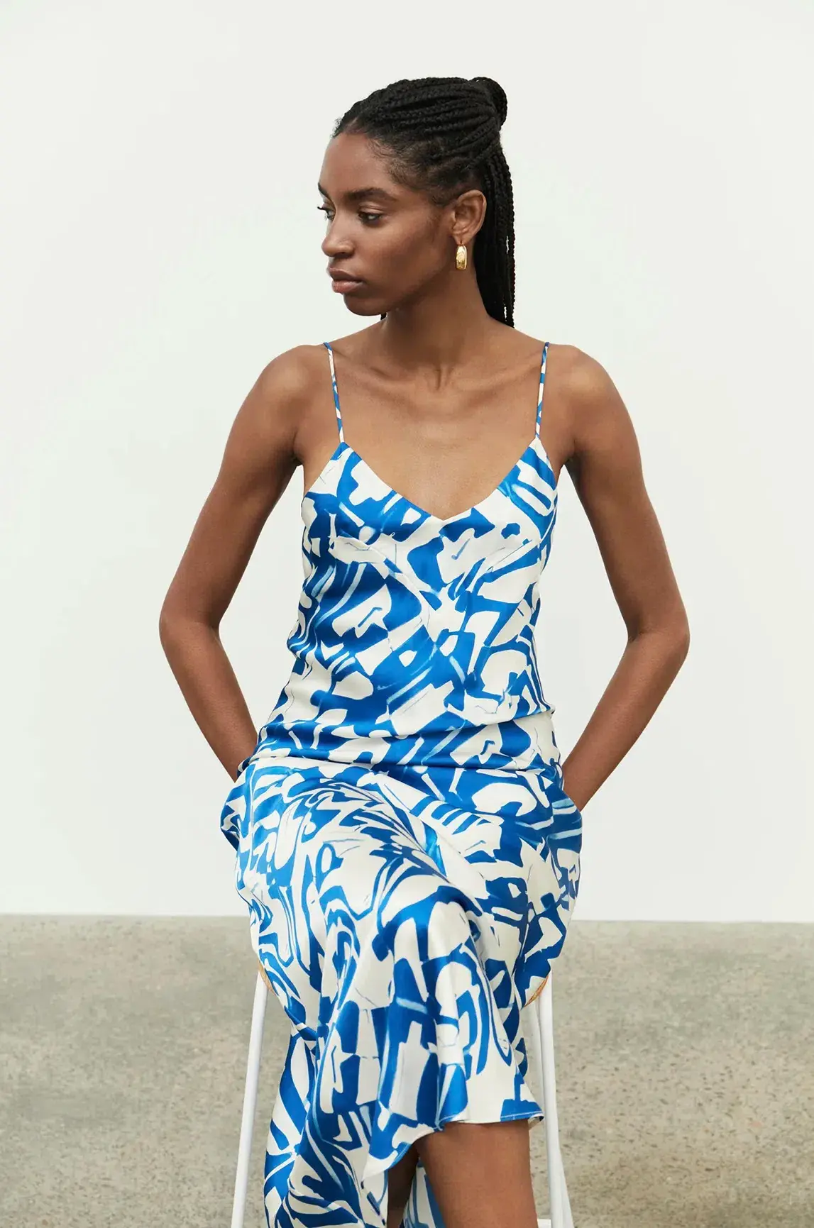 Ginia Fresco Dress Blue Multi Size 8 - Image 6