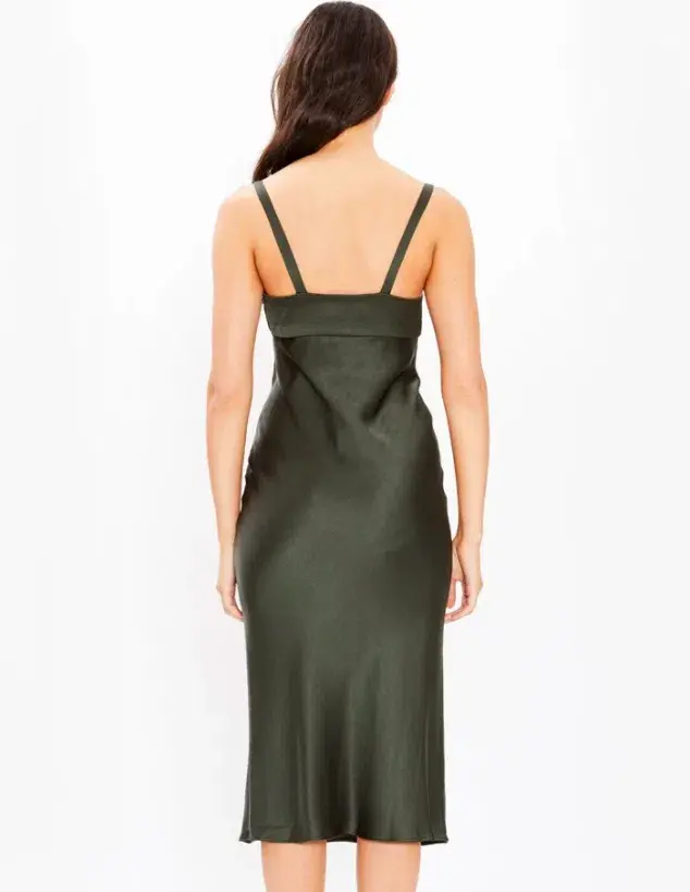 Shona Joy Douglas Tie Front Bias Midi Slip Dress In Green/ khaki In Size AU 8 for rent on The Volte - main image