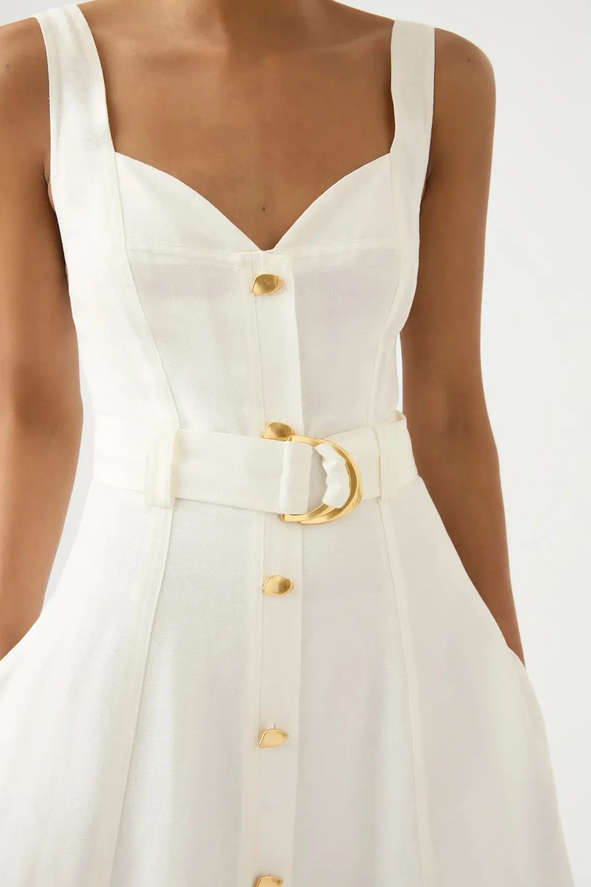 Aje Clay Belted Midi Dress Ivory White Size AU 10 - Image 3