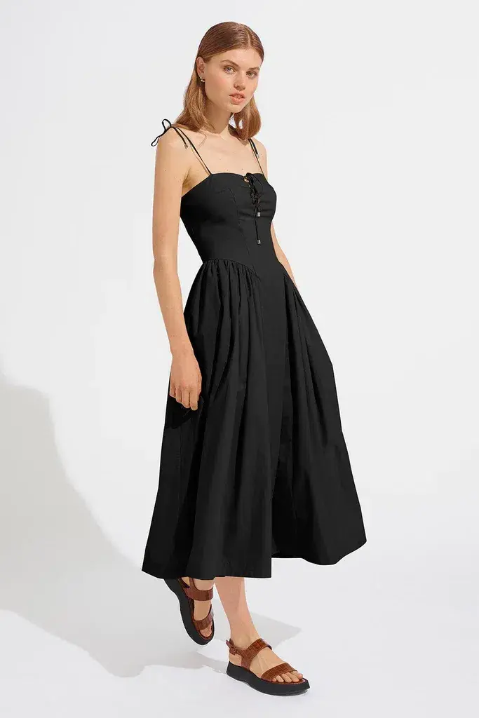 Steele the Label Midi Black Kate Dress in Black Ink Size 8 for rent on The Volte - main image