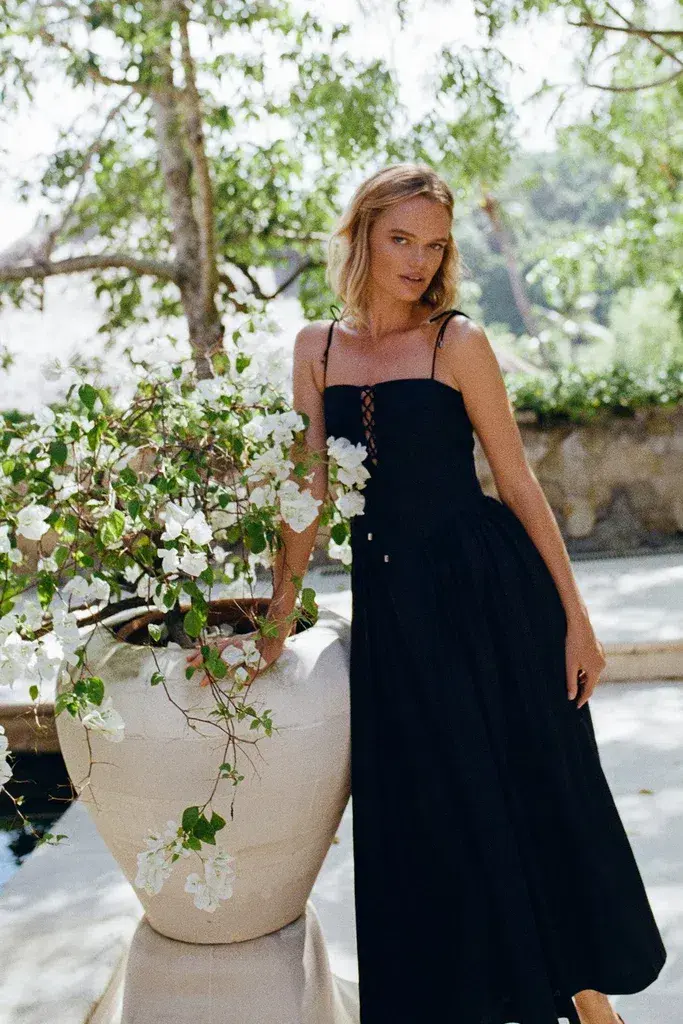 Steele the Label Midi Black Kate Dress in Black Ink Size 8 for rent on The Volte - main image