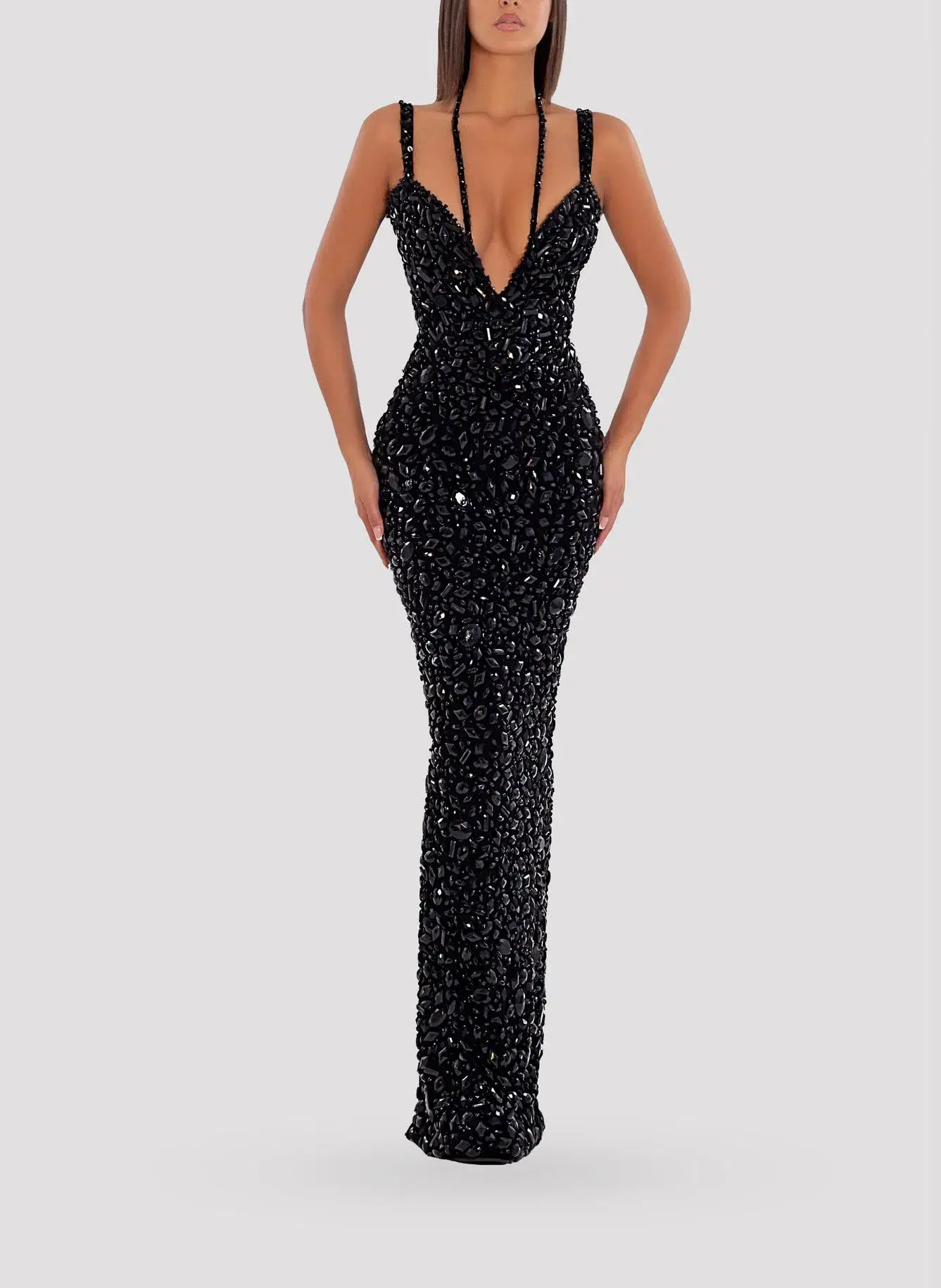Albina Dyla Corset Long V Neck Dress Black Size 8 - Image 1