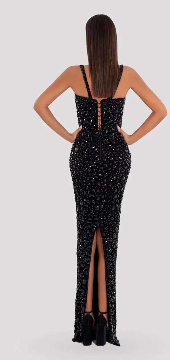 Albina Dyla Corset Long V Neck Dress Black Size 8 - Image 2