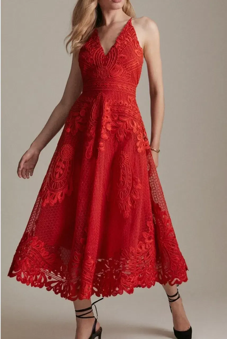 Karen Millen structured applique halter maxi dress Red Size AU 10 - Image 1