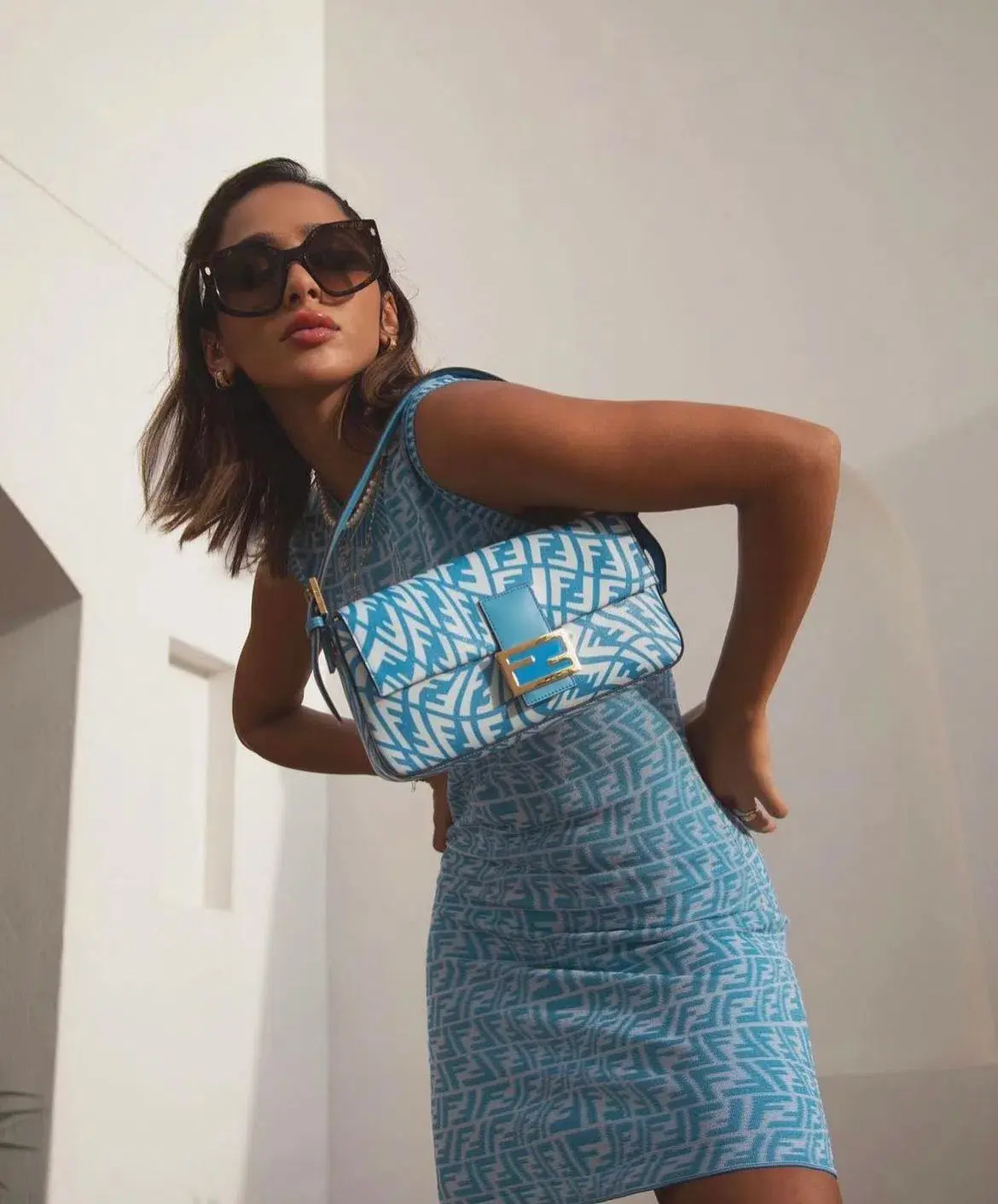 Fendi Vertigo Jacquard Knit Mini Dress Blue Size 44 / Au 14 - Image 4