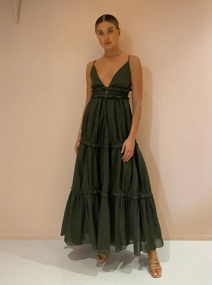 Joslin Studio Liana 2.0 Linen Maxi Dress Forest Size 10 - Image 2