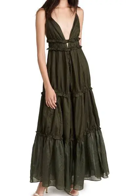 Joslin Studio Liana 2.0 Linen Maxi Dress Forest Size 10 - Image 3