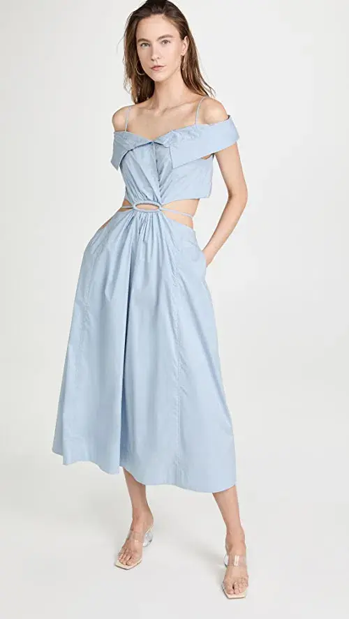 Jonathan Simkhai Ansley Cotton Poplin Midi Dress Cove Size L / Au 12-14 - Image 5
