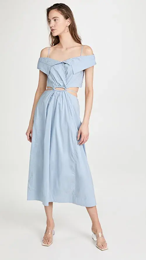 Jonathan Simkhai Ansley Cotton Poplin Midi Dress Cove Size L / Au 12-14 - Image 1