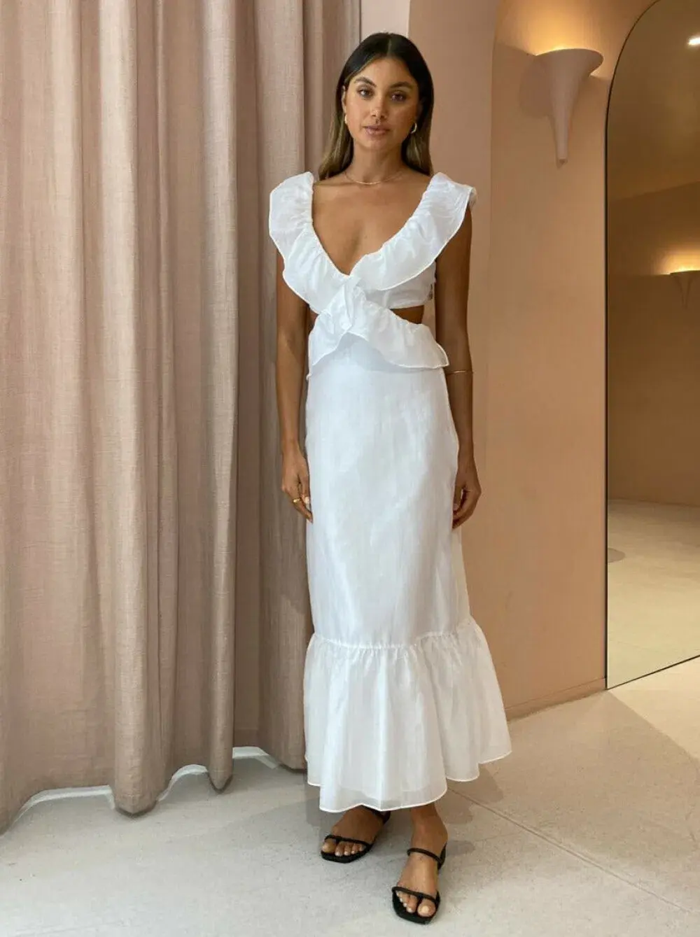 Sir the Label Franc Frill Midi Dress White Size AU 6 - Image 1