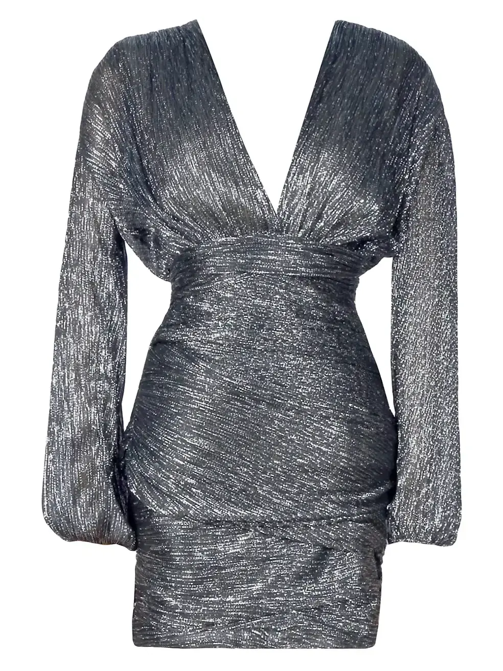 Maje Runny Metallic Drape Mini Dress Silver Multi Size 8 - Image 3