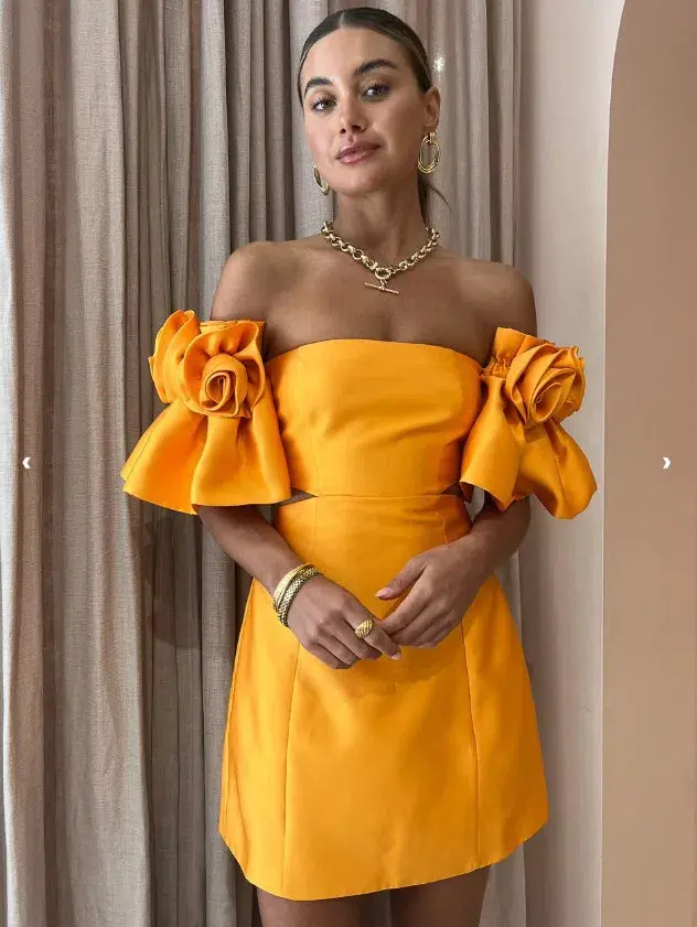 Alemais Macie Rosette Mini Dress in Saffron Yellow Size 6 - Image 1