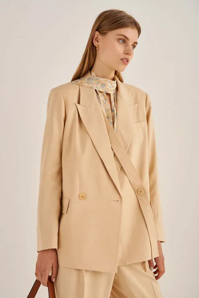 Oroton Double Breasted Blazer Pink Sand Size 6 - Image 1