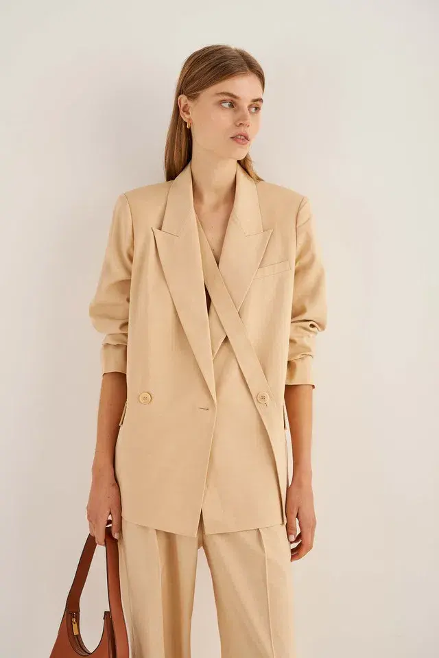 Oroton Double Breasted Blazer Pink Sand Size 6 - Image 2