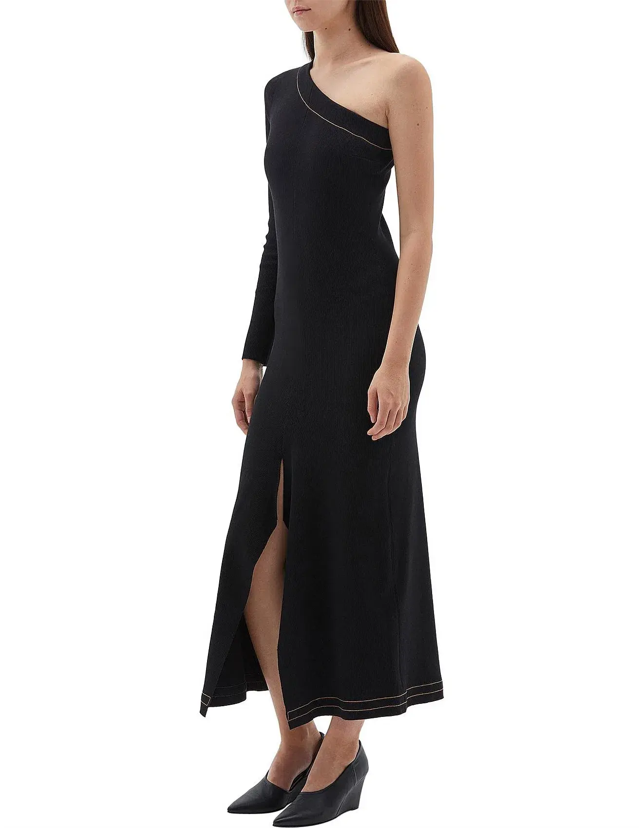 Bassike Asymmetrical One Shoulder Dress Black Size 4 - Image 1