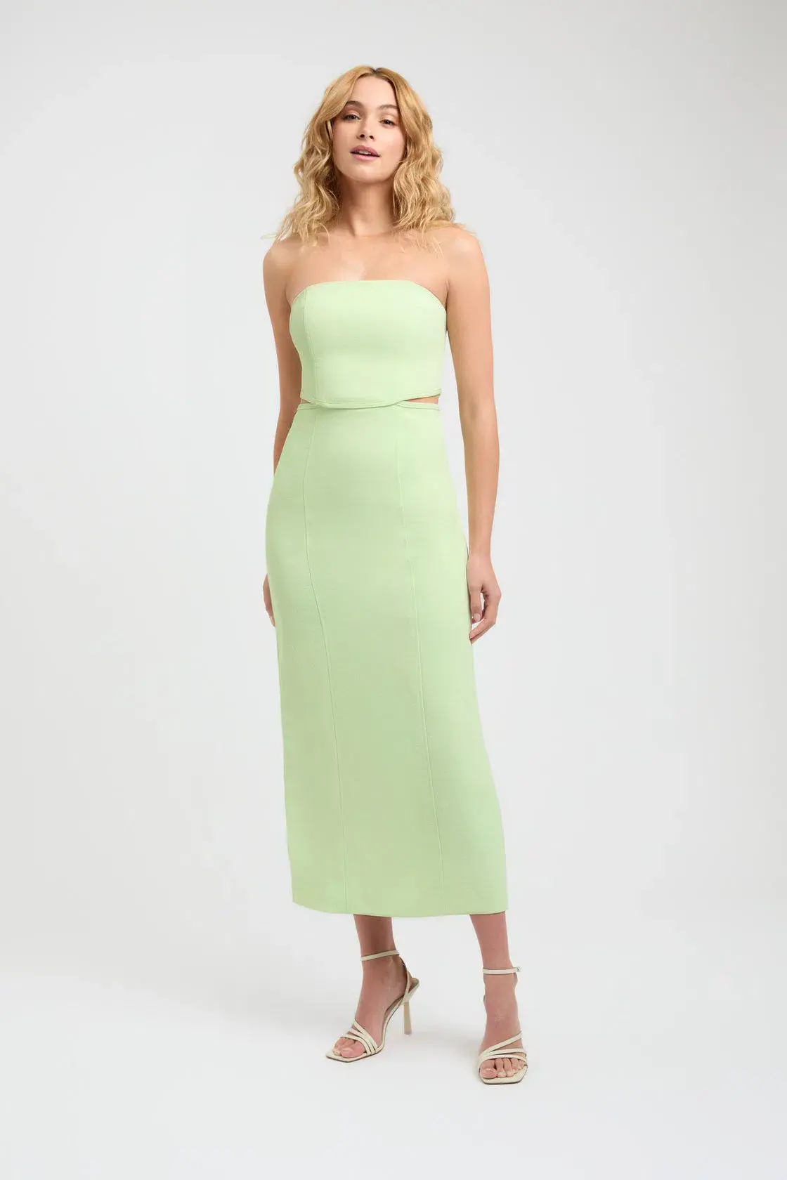 Kookai Oyster Cut Out Midi Dress Lime Green Size 40/Au 12 - Image 1