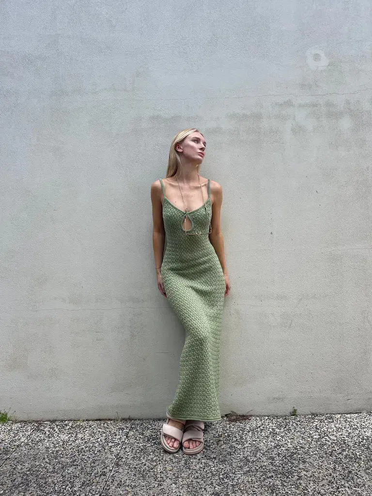 Bec & Bridge Effie Knit Dress Sage Size 6 for rent on The Volte - main image