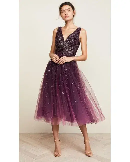 Marchesa Notte Ombre Embellished Tulle Gown Purple Size AU 14 - Image 1