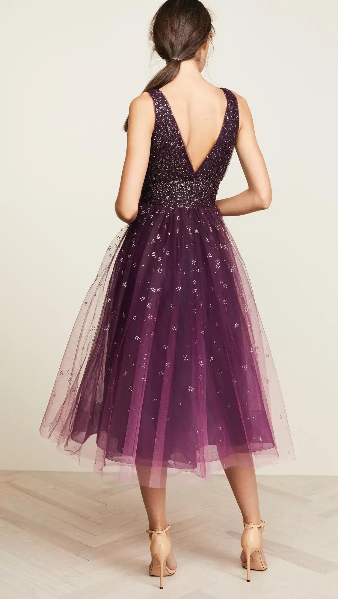 Marchesa Notte Ombre Embellished Tulle Gown Purple Size AU 14 - Image 2