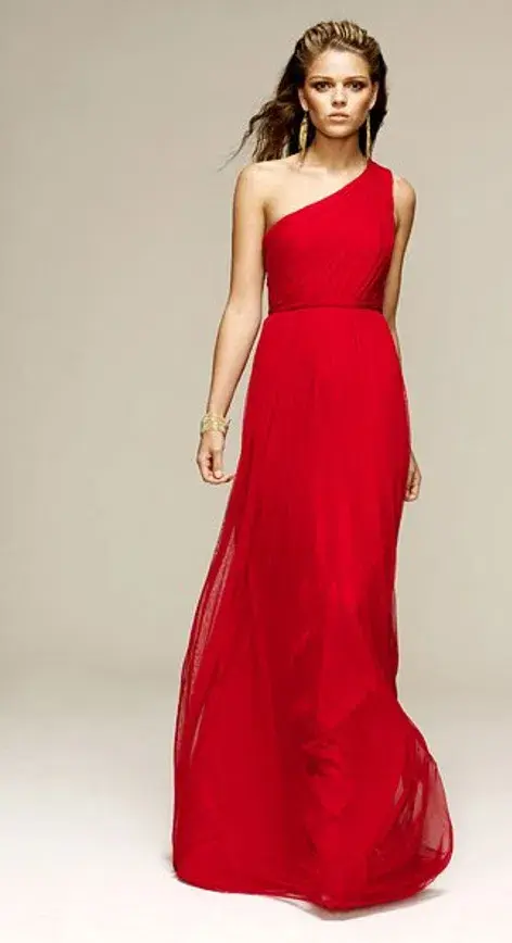 Lisa Ho One Shoulder Silk Tulle Gown Red Size 8 - Image 2