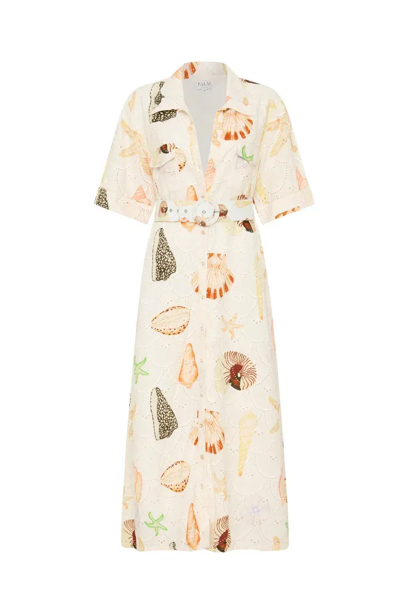 Palm Noosa Souvenir Midi Dress in Shells Size 10  for rent on The Volte - main image