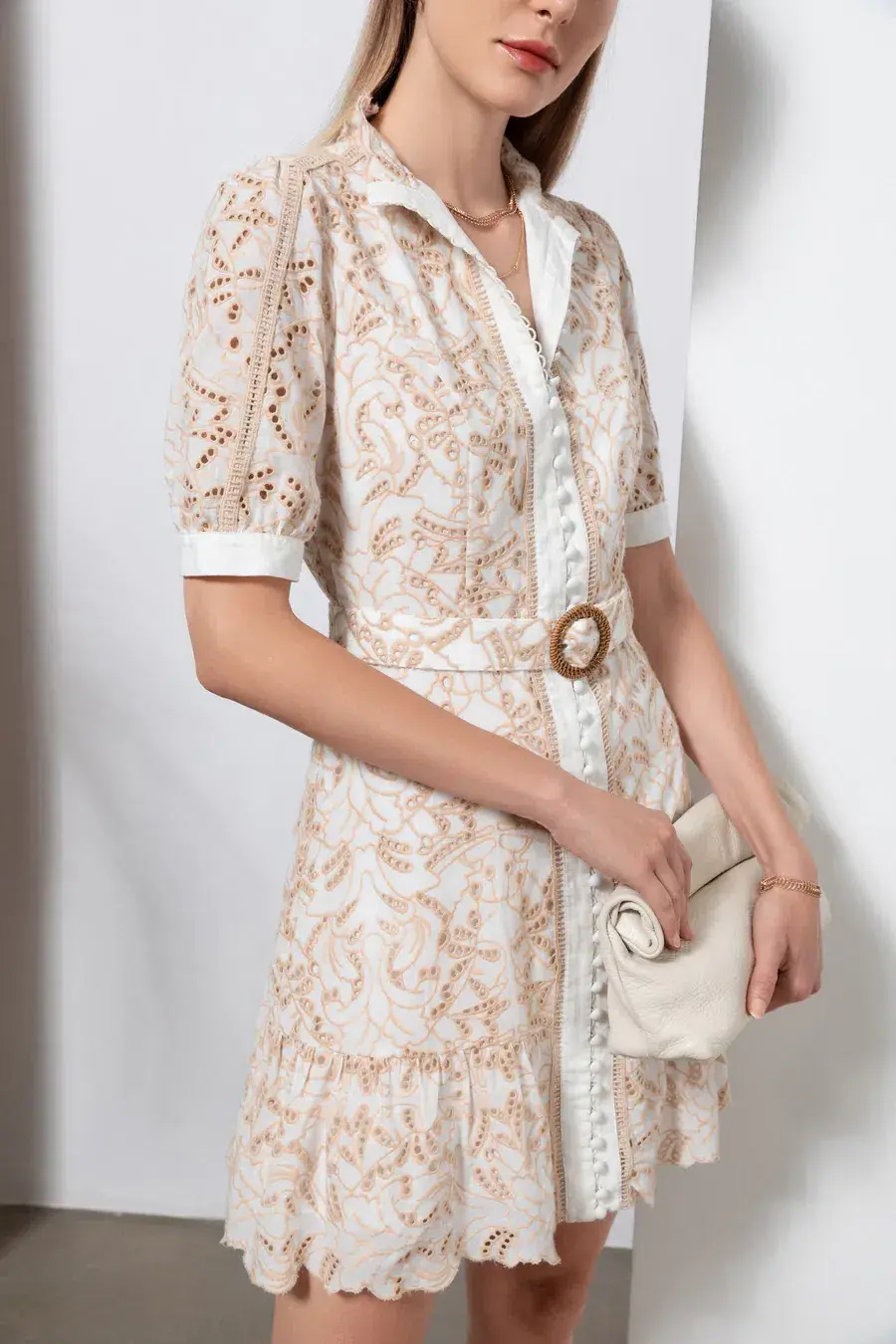 GDS Naomi Belted Short Dress Beige Size 10 - Image 2