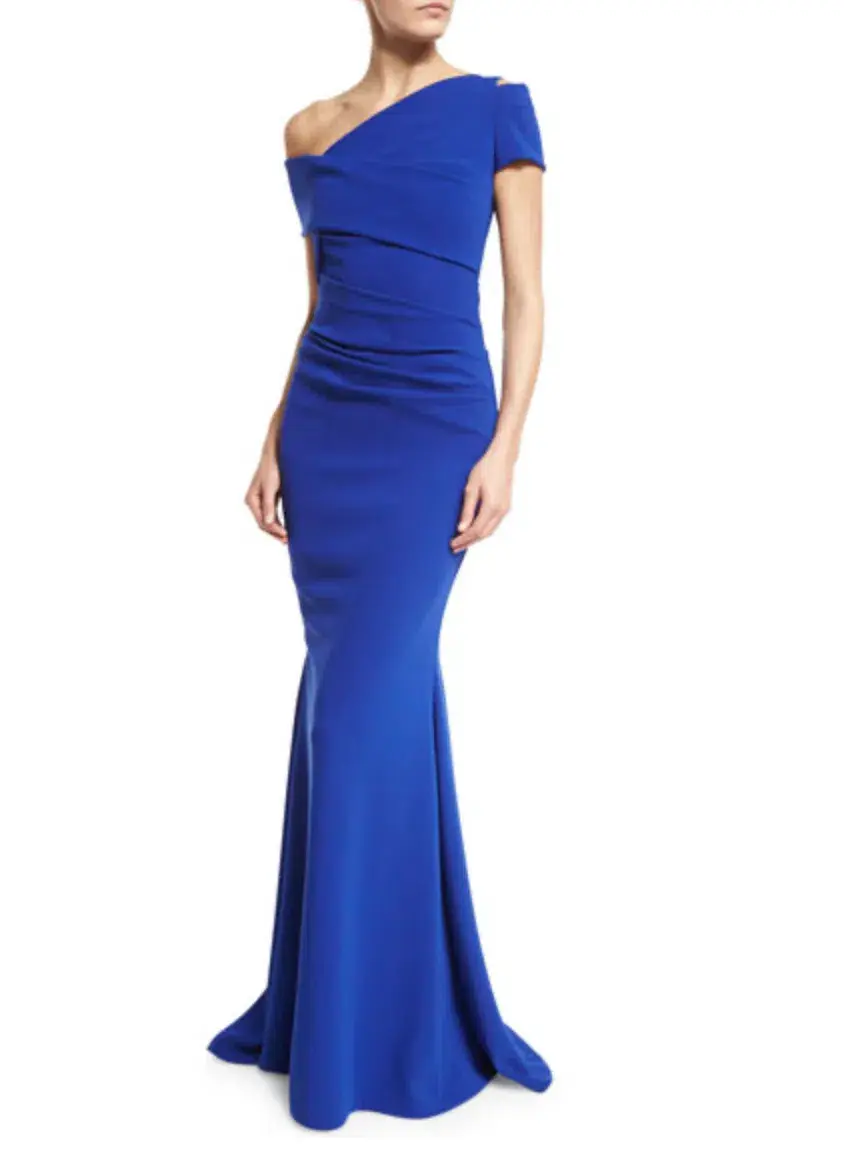 Talbot Runhof Moa Ruched Stretch-Crepe Gown Blue Size 6  - Image 1