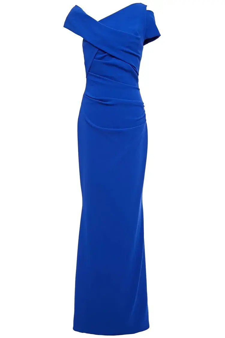 Talbot Runhof Moa Ruched Stretch-Crepe Gown Blue Size 6  - Image 4