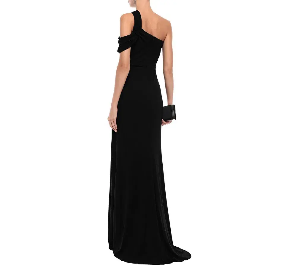 Badgley Mischka One-Shoulder Ruched Stretch Jersey Gown Black Size US 2 (AU 6)  - Image 2